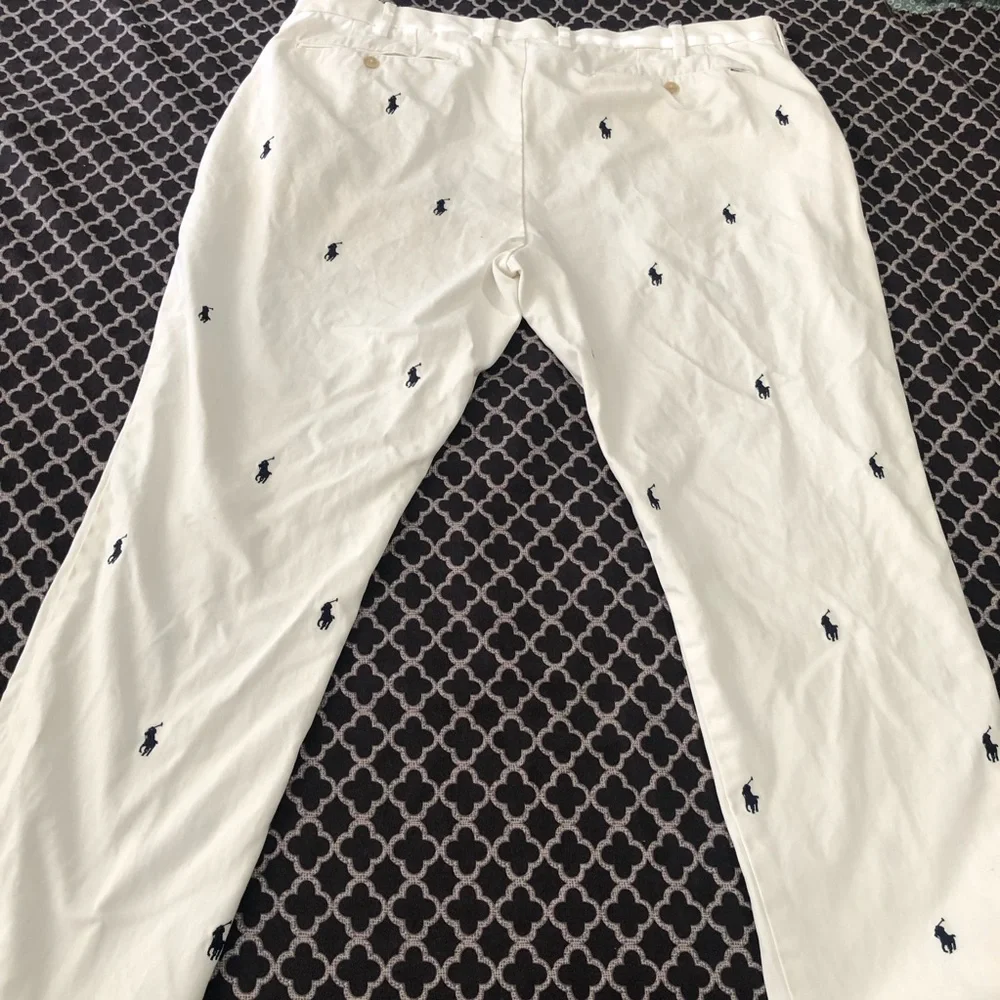 Polo Ralph Lauren Chino Pants Mens 40 White All Over Pony Slim Fit Preppy Casual